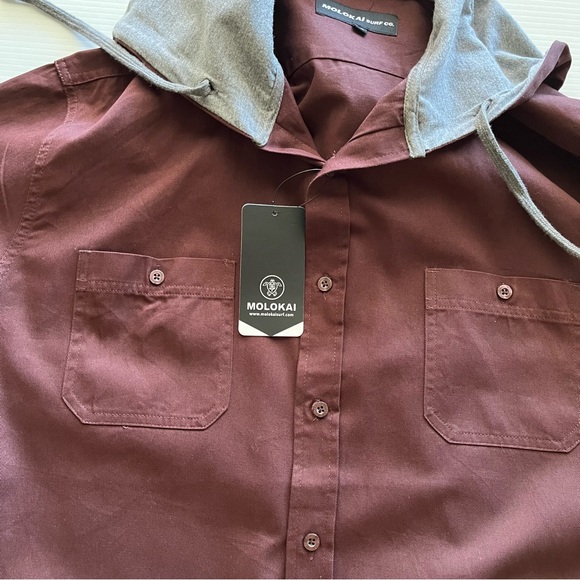 Molokai Surf Co. NWT Hooded Button Up Shirt Jacket Maroon Color Size XL - Picture 5 of 13